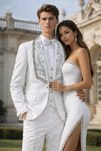 Load image into Gallery viewer, ASPEN - MANZINI 3-Piece Slim-Fit Men's Fancy Rhinestone Woven Pattern Tux
