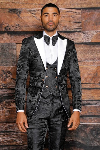 MANZINI CLASSICO Men's 3-Piece Slim-Fit Shiny All Satin Suit Red