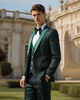 ARMANI MANZINI 3-Piece Slim-Fit Men's Satin Paisley Pattern Tuxedo Prom