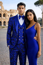 Load image into Gallery viewer, ARMANI MANZINI 3-Piece Slim-Fit Men's Satin Paisley Pattern Tuxedo Prom
