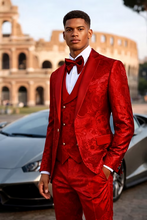 Load image into Gallery viewer, ARMANI MANZINI 3-Piece Slim-Fit Men's Satin Paisley Pattern Tuxedo Prom

