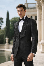 Load image into Gallery viewer, ASPEN - MANZINI 3-Piece Slim-Fit Men's Fancy Rhinestone Woven Pattern Tux
