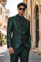 Load image into Gallery viewer, ASPEN - MANZINI 3-Piece Slim-Fit Men's Fancy Rhinestone Woven Pattern Tux
