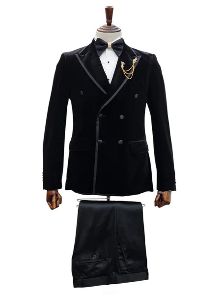 GIOVANNI TESTI  Slim Fit Double Breast Velvet Jacket