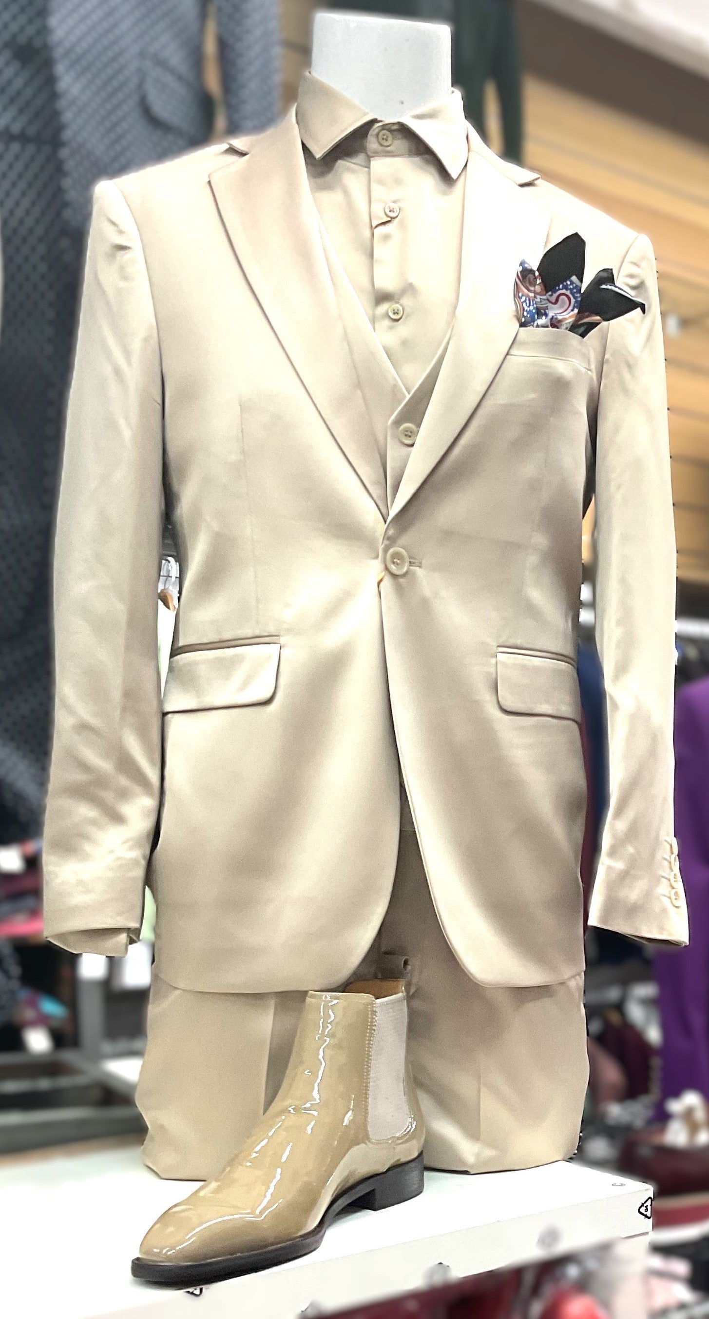 CLASSICO - MANZINI Men's 3-Piece Slim-Fit Shiny All Satin Suit ...