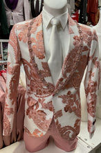 Load image into Gallery viewer, MANZINI Men's Rhinestone Shiny Metallic Floral Tuxedo Prom Jacket
