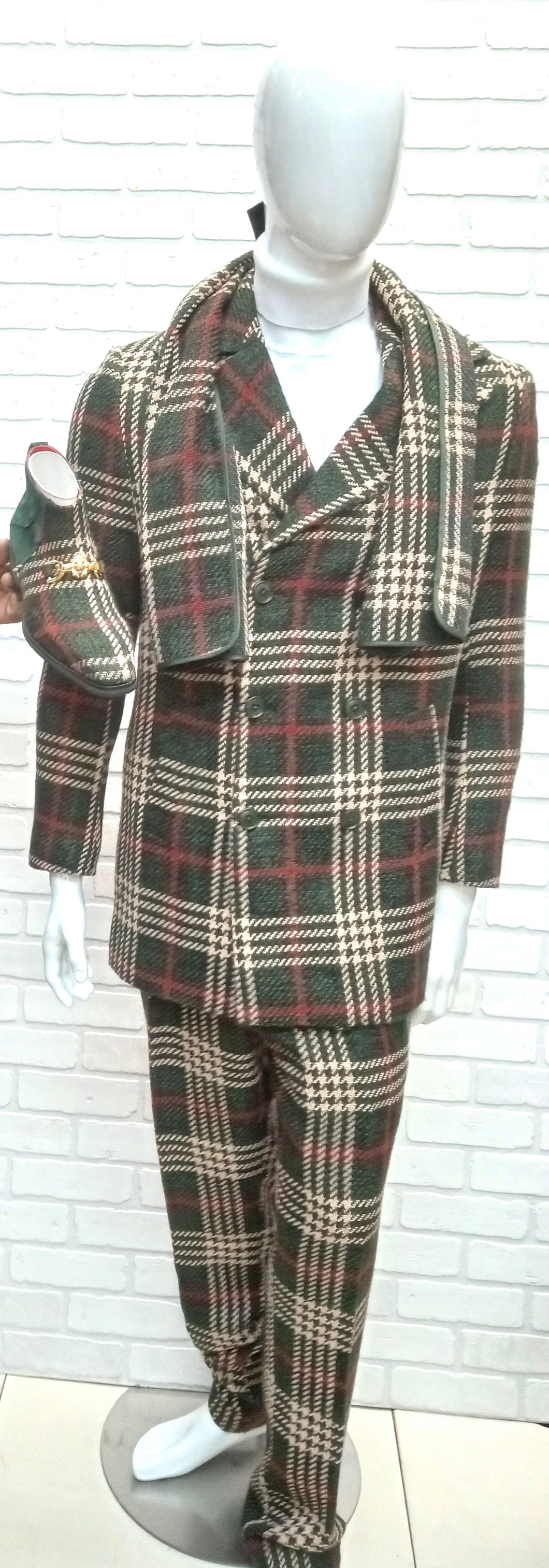 DESIGNER DBL BREASTED PEACOAT SUIT WITH SCARF
