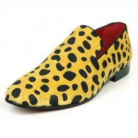 FIESSO  BLACK/GOLD LEOPARD PRINT PONY HAIR LOAFER