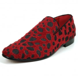 Red Leopard Print Pony Hair Slip On -Fiesso