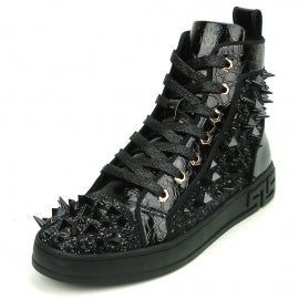 FI-2369 Black Spikes High Top Sneakers by Fiesso