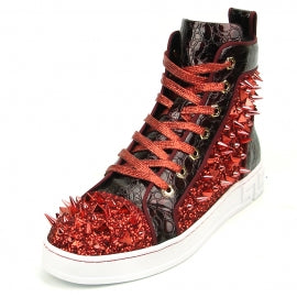 FI-2369 Red Spikes High Top Sneakers