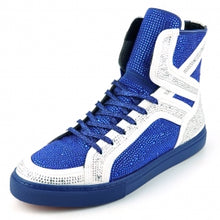 Load image into Gallery viewer, FI-2402 White Blue Rhinestones High Top Sneakers by Fiesso
