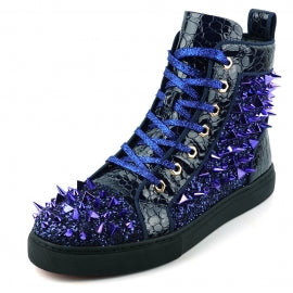 FI-2369 Navy Spikes High Top Sneakers by Fiesso