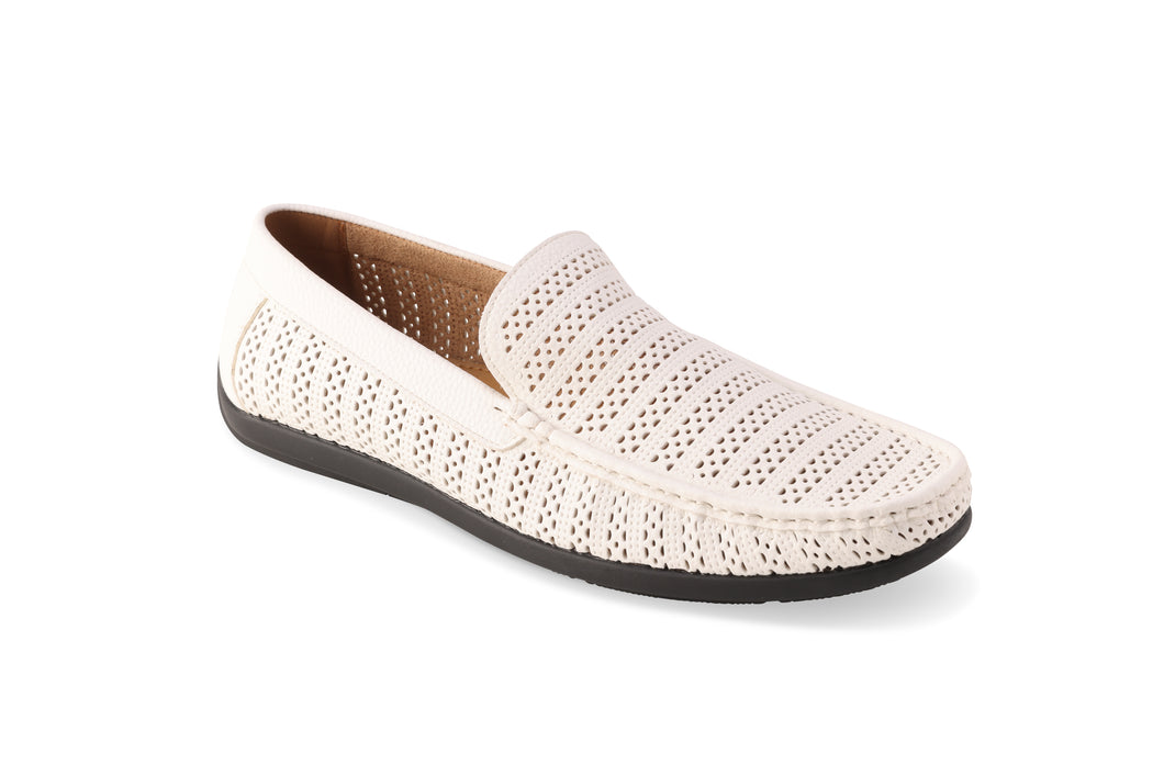 Men's White Weave Pattern Loafer-Montique