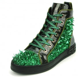 FI-2369 Green Spikes High Top Sneakers by Fiesso